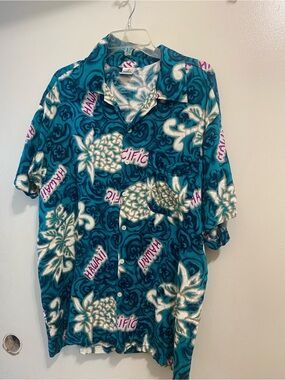 Koko Knot Mens XXL 2XL 50” Hawaiian Button Down Shirt Teal Blue Tropical Hawaii